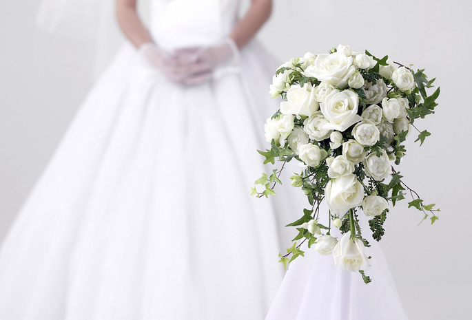 белое, платье, букет, настроение, Свадьба, розы