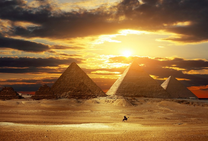 пирамида, небо, песок, солнце, Египет
