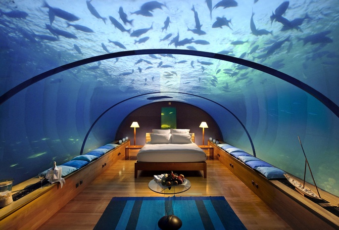 Interior, Bedroom, Bed, Underwater