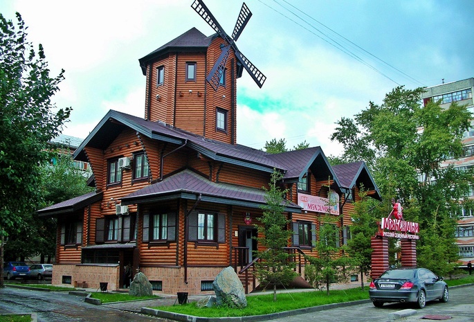 Tyumen, Russia, Architecture, Recreation, Children, Cafe, Summer, wood, house, windmill