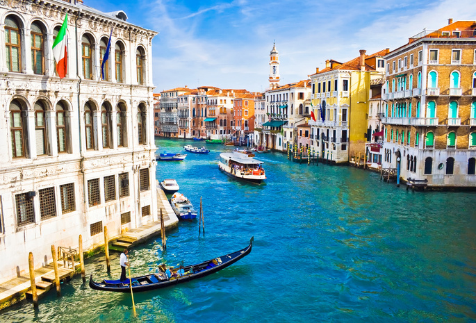 venice, архитектура, italy, дома, италия, флаги, Венеция