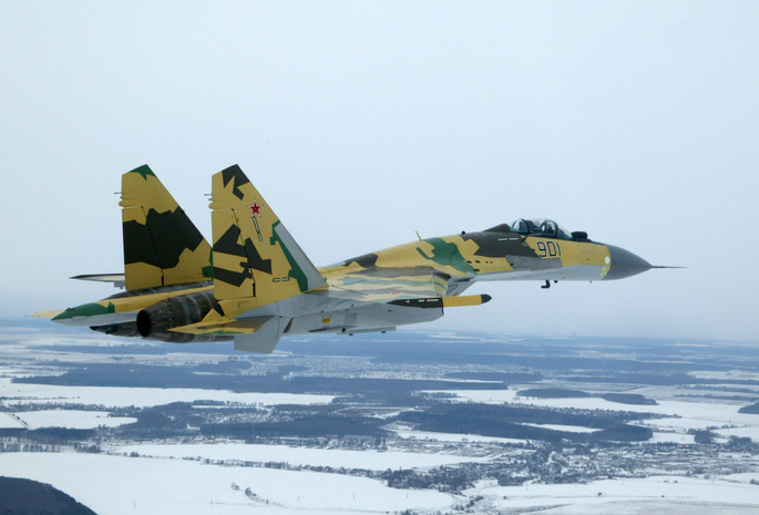 су-35, снег, Истребитель, зима, полет, красиво