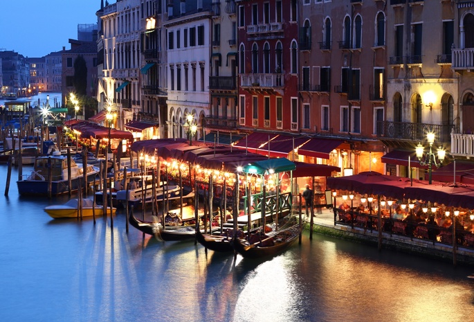 венеция, италия, кафе, Venice, дома, вечер, italy, здания