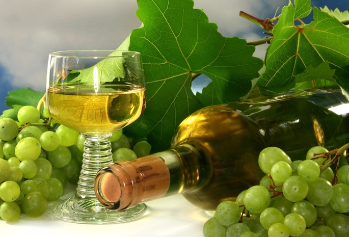 бокал, Виноград, гроздь, вино, бутылка
