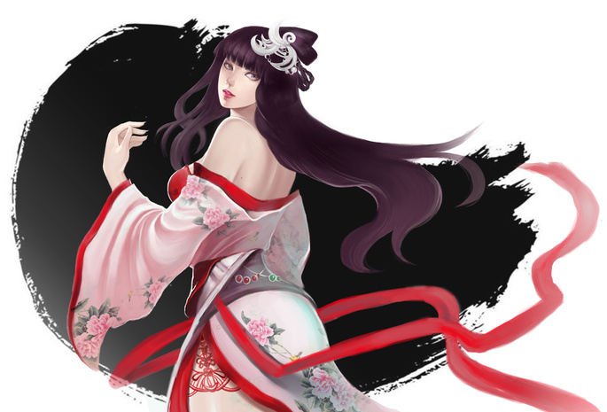 рисунок, лента, Арт, девушка, кимоно, syusuke0229