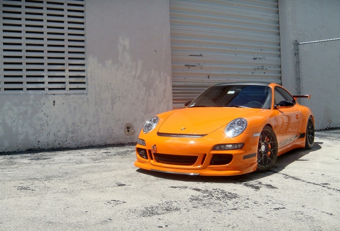 порше, здание, оранжевый, gt3 rs, wheels, orange, гт3 рс, Porsche, 997