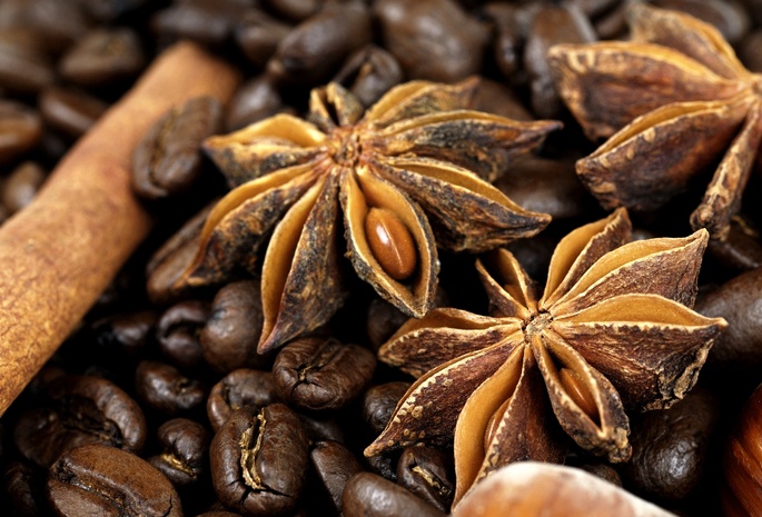 coffee, зерна, анис, пряности, корица, Кофе