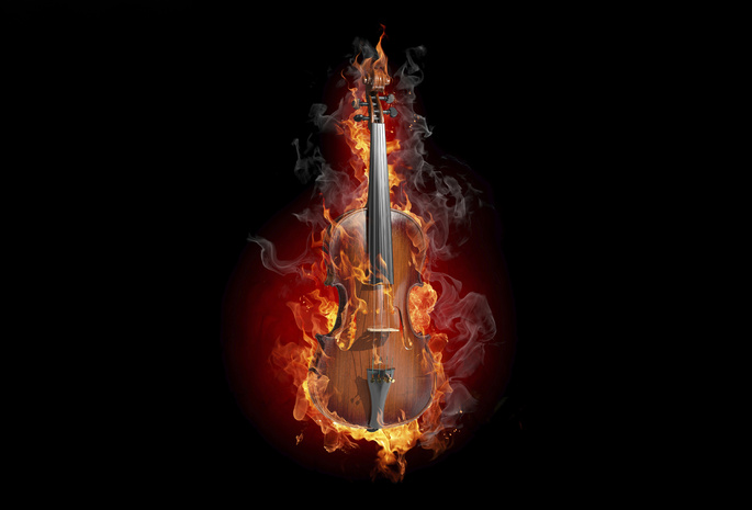скрипка, дым, Креатив, огонь