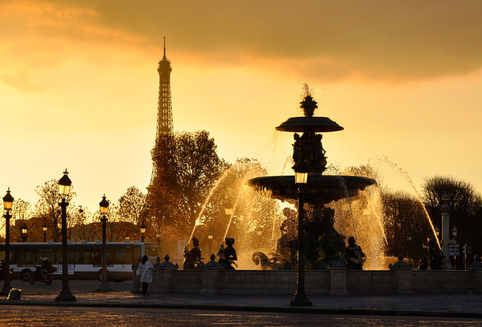 струи, фонтан, вода, Paris, франция, фонари, france, париж