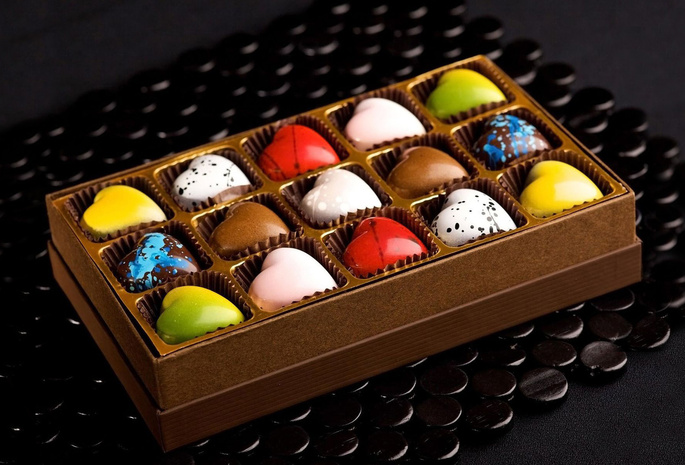 коробка, настроение, Тёмный, фон, шоколад, конфеты