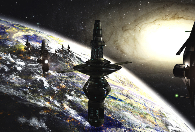 sci-fi, scott richard, rich35211, galaxy, ships, planet, space, stars, Docking station