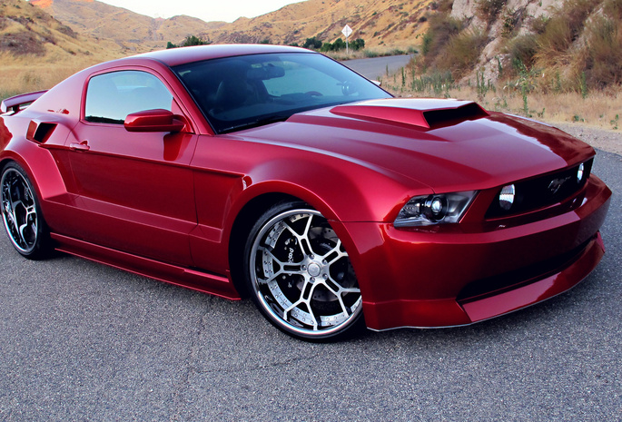 tuning, wide body kit, rims, Ford mustang gt, red