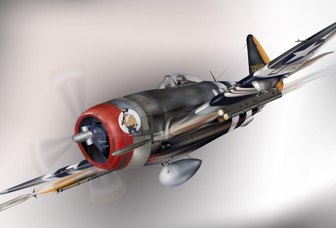 истребитель, thunderbolt, p-47, republic, Арт, самолет