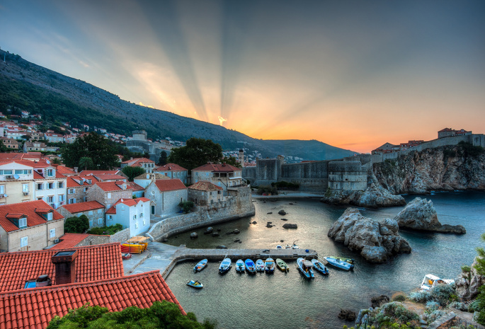 бухта, Dubrovnik, восход, хорватия, croatia, дубровник, катера