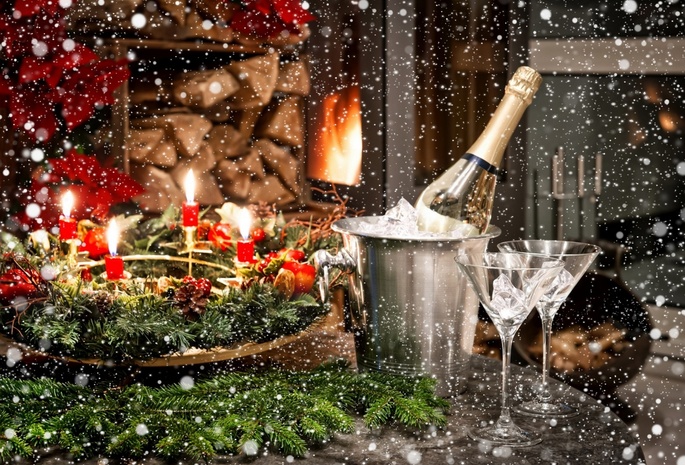 бокал, шампансое, красиво, праздник, Новый год