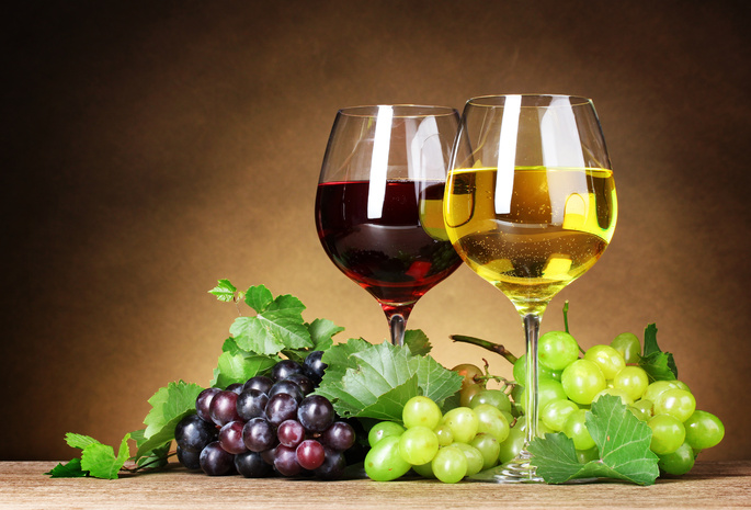 листья, ягоды, виноград, красное, белое, грозди, Вино
