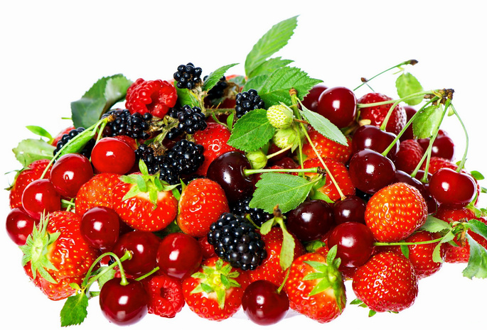 ягоды, фон, макро, клубника, ежевика, вишня, Белый