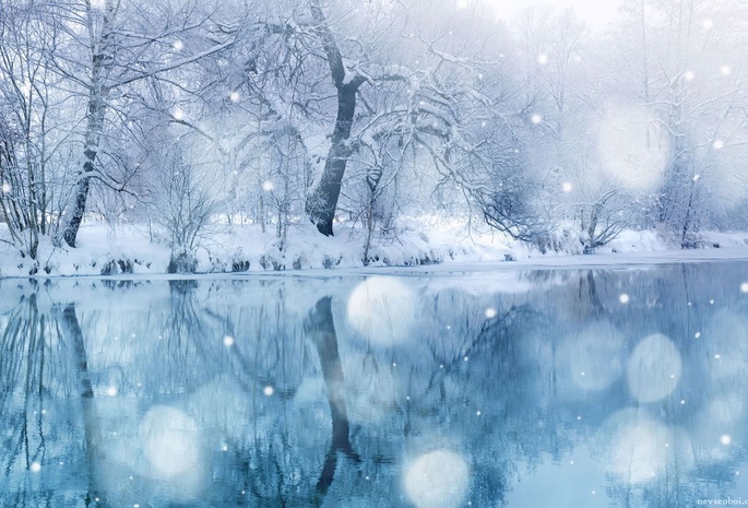 река, зима, деревья, красиво