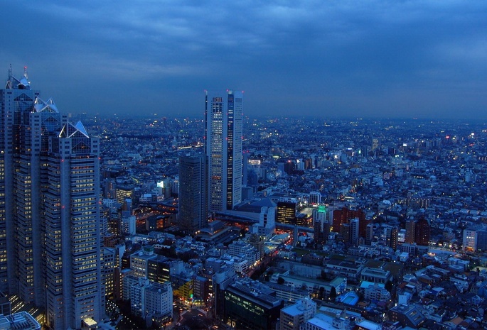 Япония, Токио, мегаполис, небоскребы, ночь
