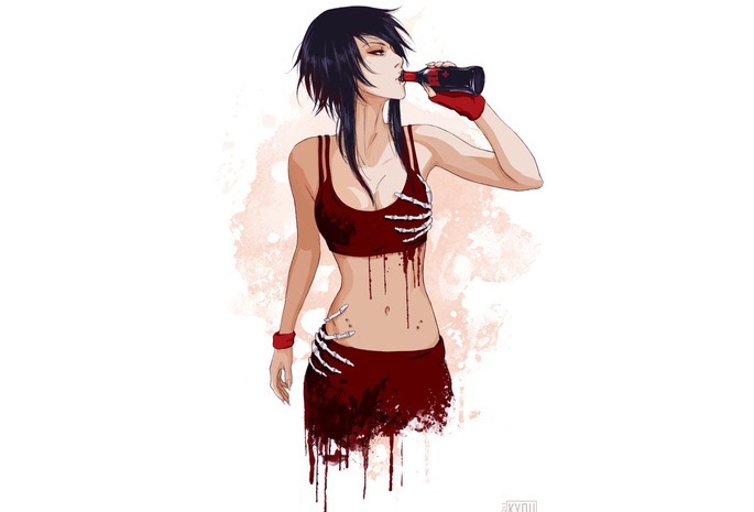 бутылка, Вампир, руки, девушка, скелет, перчатка, кровь