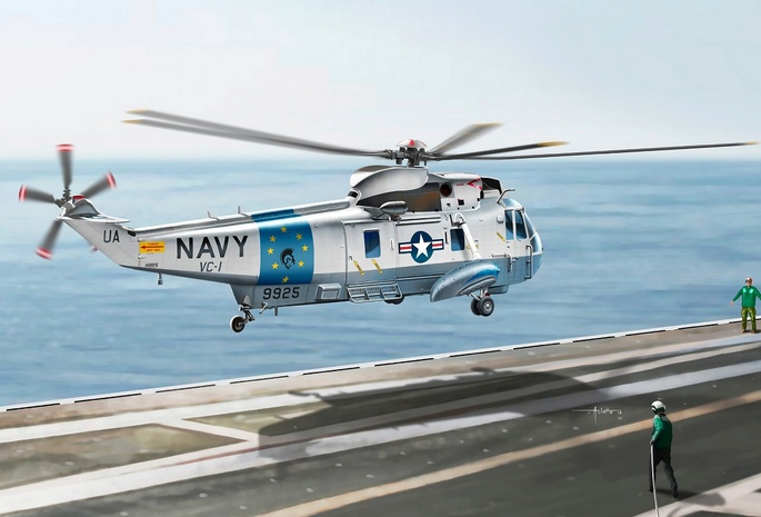 вс сша, американский, sea king, палуба, sh-3g, вертолёт, Арт