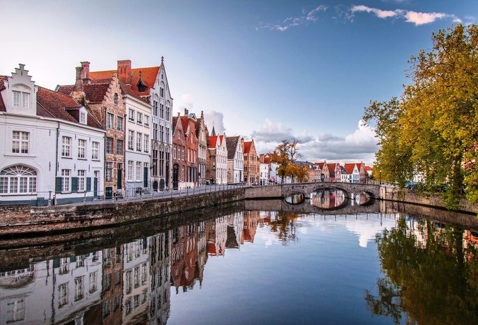 бельгия, Brugge, дома, belgium, вода, мост, брюгге, город