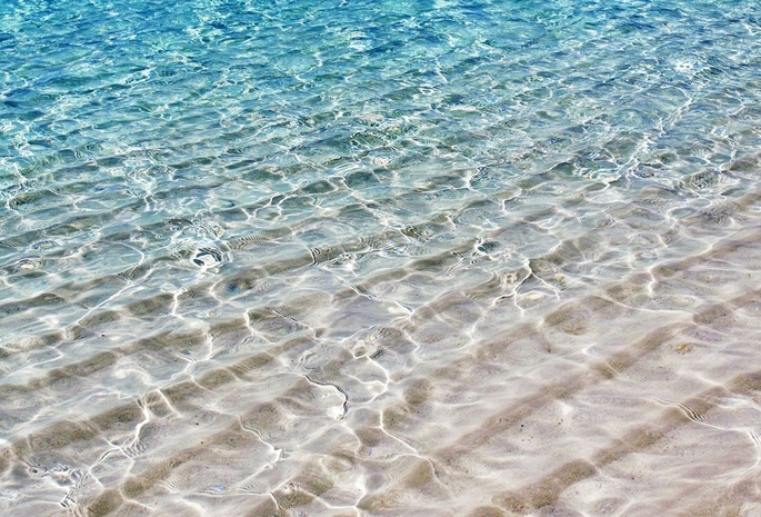 вода, прозрачная, волны, песок, лето