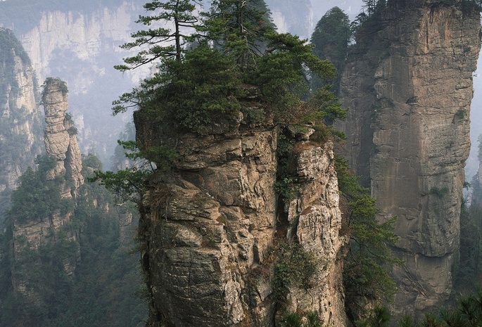 горы, скалы, Китай, туман