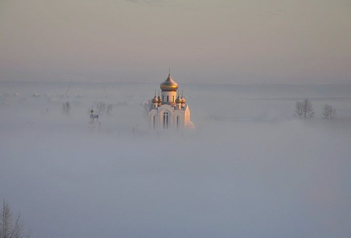 природа, обои, деревня, город, фон, экология, церковь, туман, утро, мгла, Россия, отдых, свежесть, прохлада, настроение, путешествие