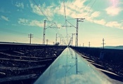 Железная дорога, отражение, фото, пути