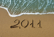 цифра, 2011 год, песок, берег, вода, Макро, цифры, море, новый год, океан,  ...