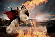 Дэвид бекхэм, принц на белом коне, замок, огонь, david beckham, плащ, меч,  ...