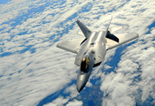 небо, истребитель, полет, raptor, F-22, облака, многоцелевой