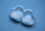 фон, лёд, Голубой, два, сердце, пара, форма, вода