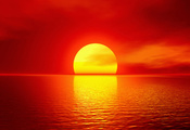 море, красный, солнце, Закат, горизонт