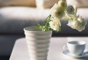 ваза, чашка, настроение, утро, розочки, Цветочки