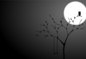 дерево, черный, Минимализм, луна, ночь, фон, полнолуние