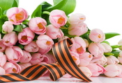 цветы, 9мая, лента, день победы, тюльпаны