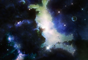 Origins, stars, nebulae, planets, space, digital illustration