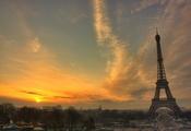 эйфелева башня, закат, Франция, париж
