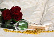 очки, шампанское, Цветы, розы