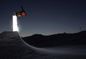 ночь, свет, трамплин, Snowboard, сноуборд