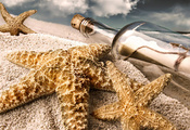 песок, звёзды, бутылка, Пляж, записка