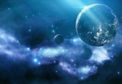 Blue nebula, unknown planet, космос, туманность, звёзды, сияние