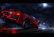 красная, murcielago, дождь, Lamborghini