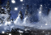 снег, зима, елочки, ночь, Лес