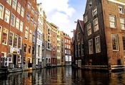 Амстердам, дома, венецианский канал, город, постройки