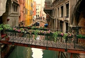 Венеция, канал, переход, цветы, мостик