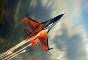 самолет, истребитель, полёт, облака, F-16, скорость
