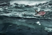 акулы, шторм, Море, волны, борцы